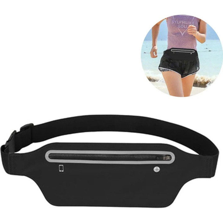 Unisex sport övtáska, fekete, spandex anyag, vízálló, állítható pánt