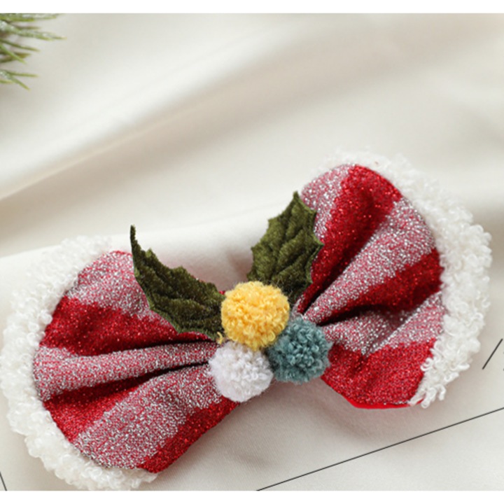 Clips de par cu coif de Craciun, cerbi cu fundita, rosu, set pentru adulti si copii