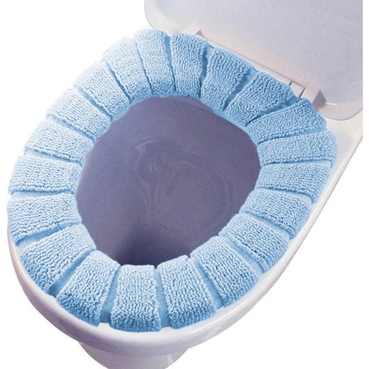 Set 4 huse pentru capac de toaleta, material acrilic, elastic, multicolor, 30cm