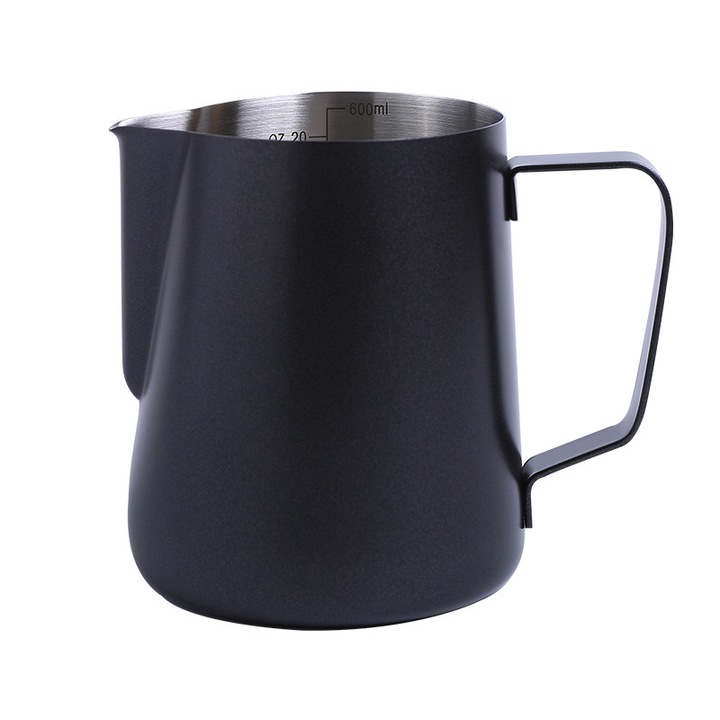 Set accesorii cafea: pitcher lapte 350ml din otel inoxidabil, negru, instrument arta latte