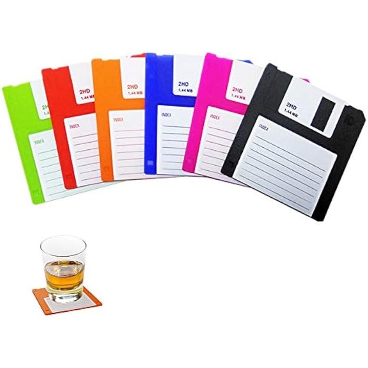 Set 6 suporturi bauturi din silicon, design retro, rezistente la caldura, multicolor