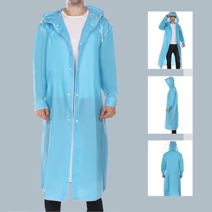 Pelerina de ploaie impermeabila, gluga ajustabila, reutilizabila, albastra, pentru adulti, set de urgenta, XL
