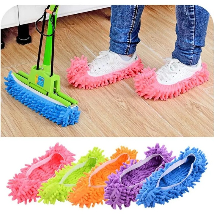 Set 10 perechi de papuci mop pentru curatarea podelelor, lavabili si reutilizabili, microfibra, multicolor, pentru toate varstele.