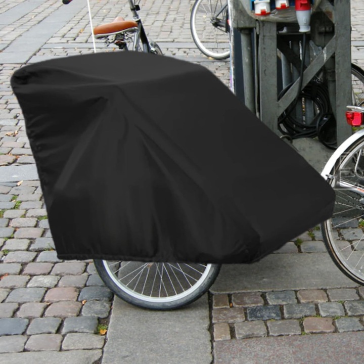 Husa protectie pentru remorca bicicleta, 420D Oxford, 140x84x99cm, neagra, impermeabila, cu snur ajustabil
