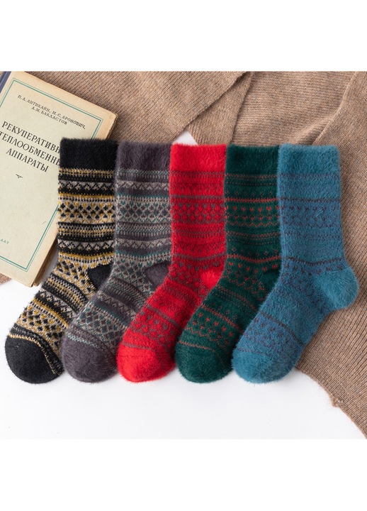 Sosete barbati, 5 perechi, retro, dungi mici, fleece sintetic, iarna, marime mica