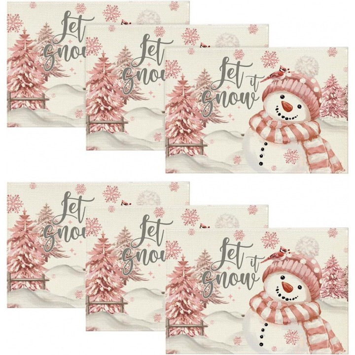 Set 4 servete din in pentru masa de Craciun, 30x45cm, multicolor
