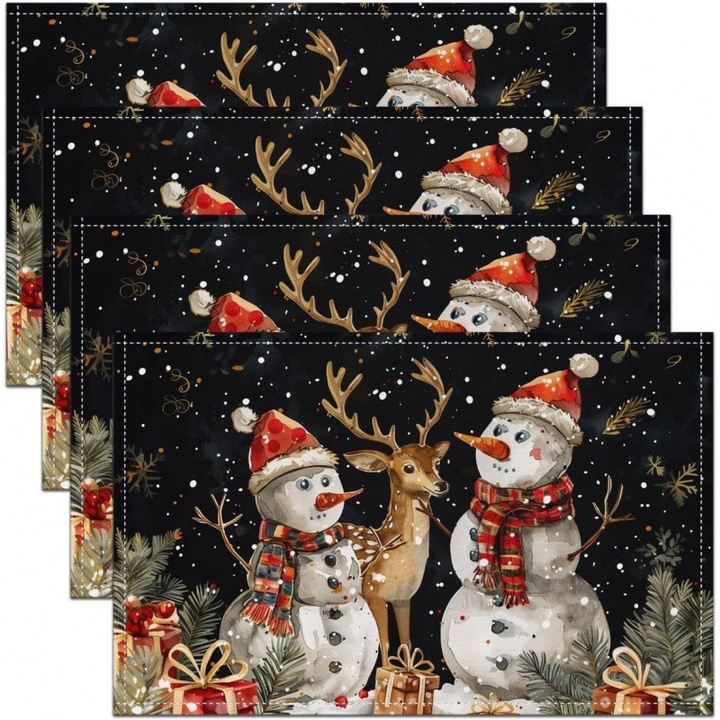 Set 4 servete din in, 30x45cm, pentru masa de Craciun, decor festiv