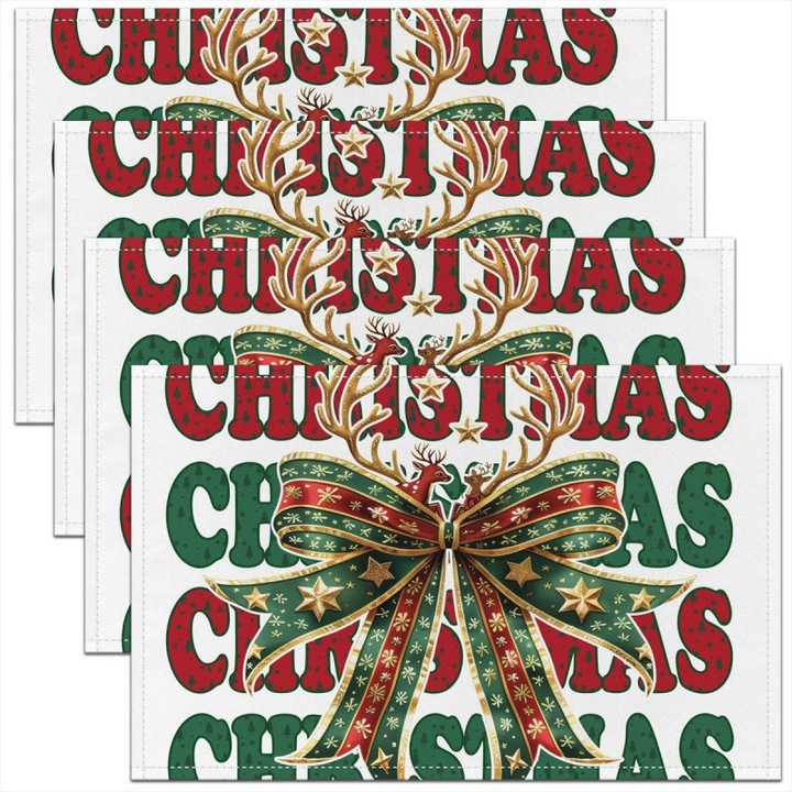 Set 4 servete din in pentru masa de Craciun, 30x45cm, multicolor