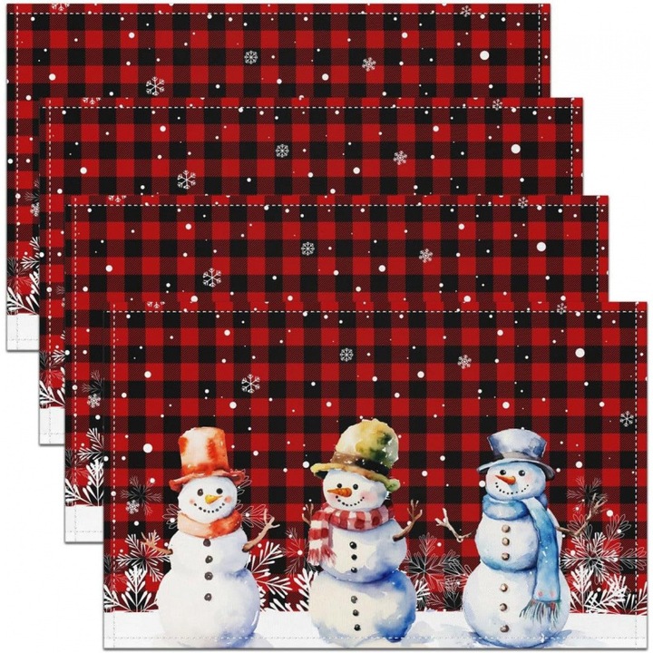 Set 4 servete din in pentru masa de Craciun, 30x45cm, multicolor