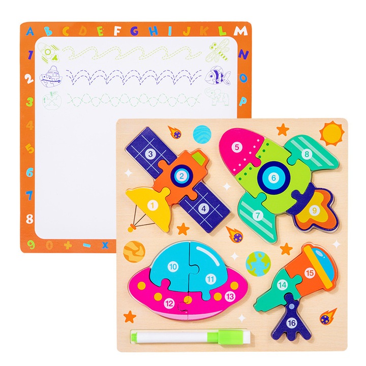 Puzzle educativ 2 in 1 pentru copii, animal si trafic, multicolor, 1-5 ani