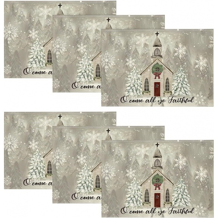 Set 4 servete din in, 30x45cm, multicolor, pentru masa de Craciun