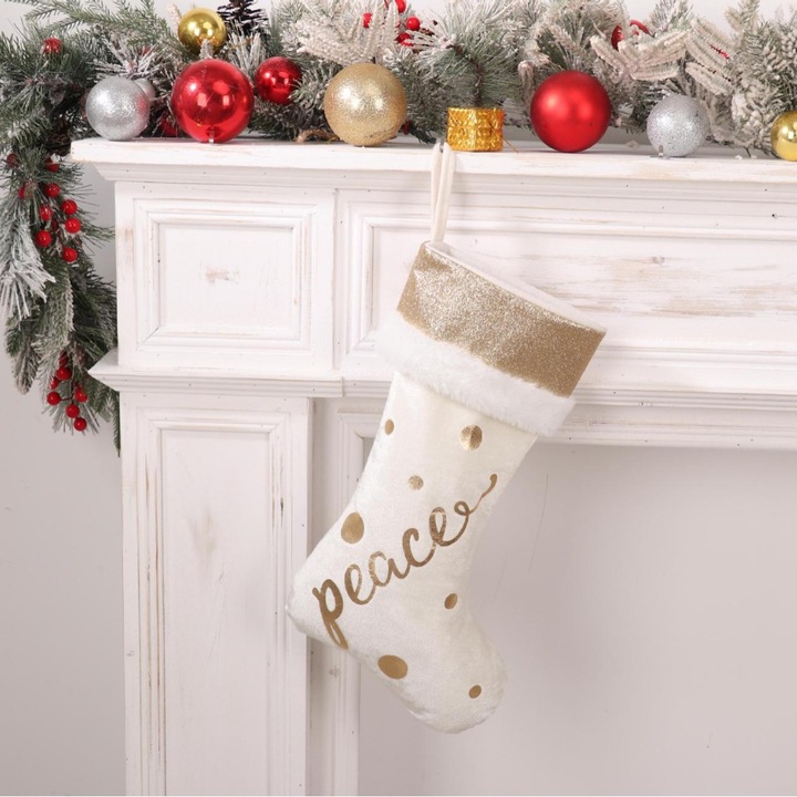 Sosete de Craciun, design simplu, tema fulg de zapada, set decoratiuni Craciun, multicolor, 30x45cm