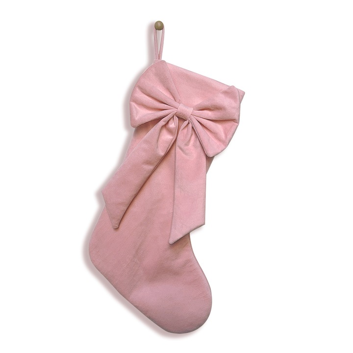 Ciorapi de Craciun cu fundite, set 1 bucata, roz, 45x25x18cm