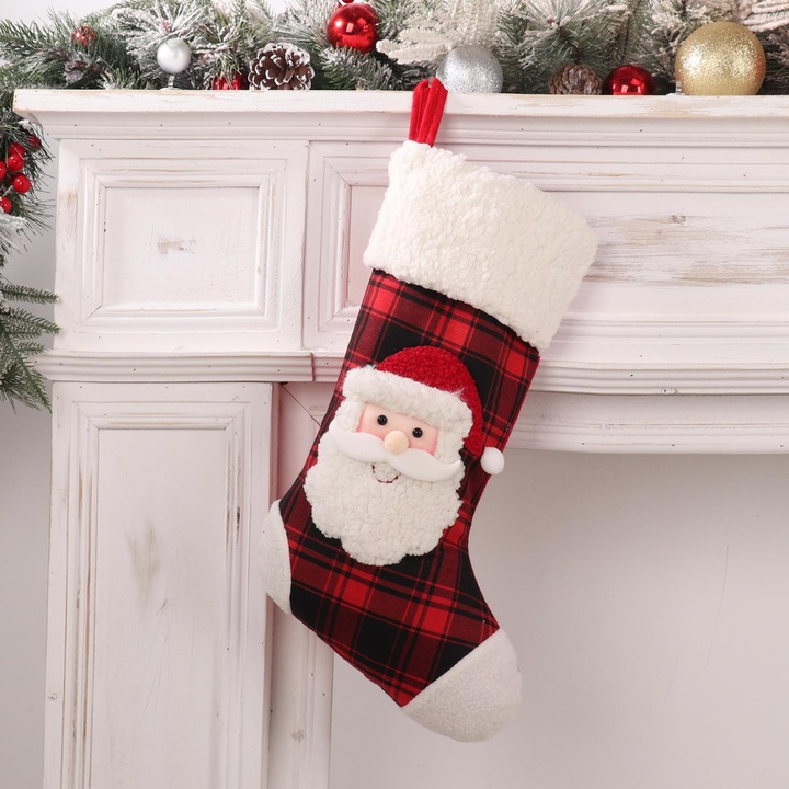 Sosete de Craciun, set, design carouri mari, decoratiuni pentru brad, multicolor, 30x45cm