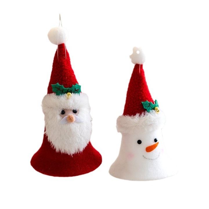 Figurine si decoratiuni Craciun, ornamente clopotei din tesatura, om de zapada si ren, stil senior, set