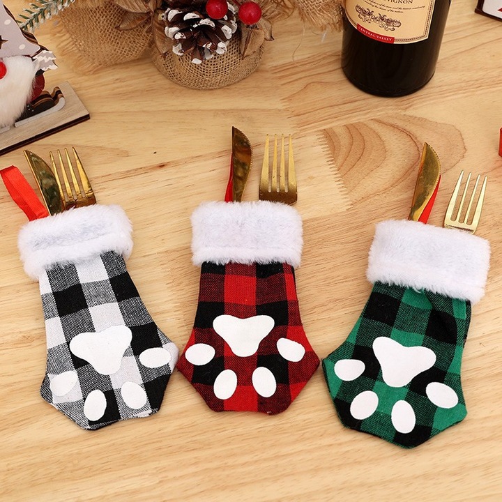 Set decoratiuni Craciun, sosete cu imprimeu tartan, verde si negru, 2-pack