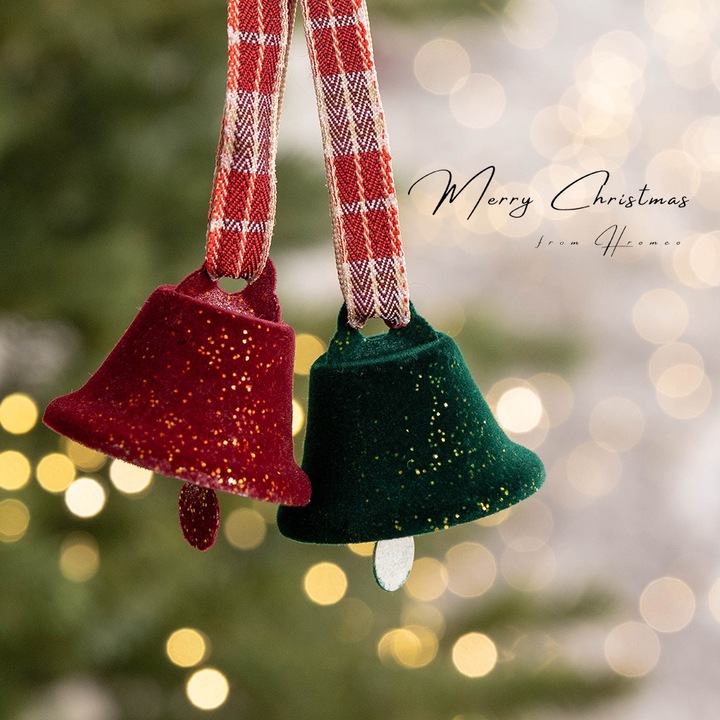 Set 6 clopotei rosii focati pentru brad de Craciun