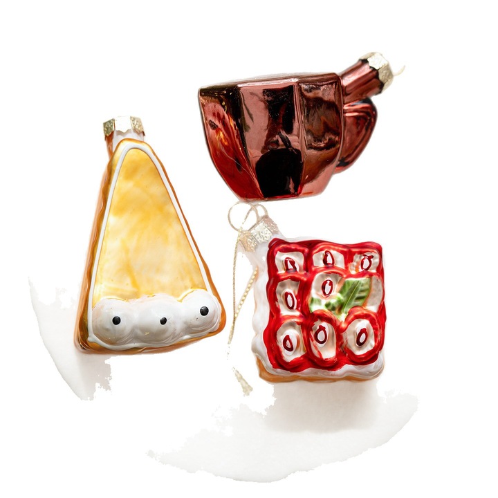 Forme prajituri set, decoratiuni de Craciun, forme din sticla, culori vii, design modern, forma sferica.