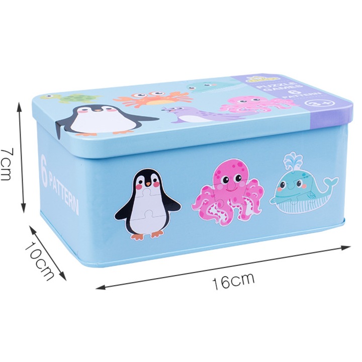 Puzzle din lemn, set 6 piese, jucarie Montessori, dezvoltare abilitati motorii, multicolor, pentru copii de 2 ani si mai mari