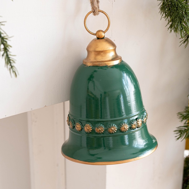 Decoratiuni Craciun, clopote din fier forjat, set, verde