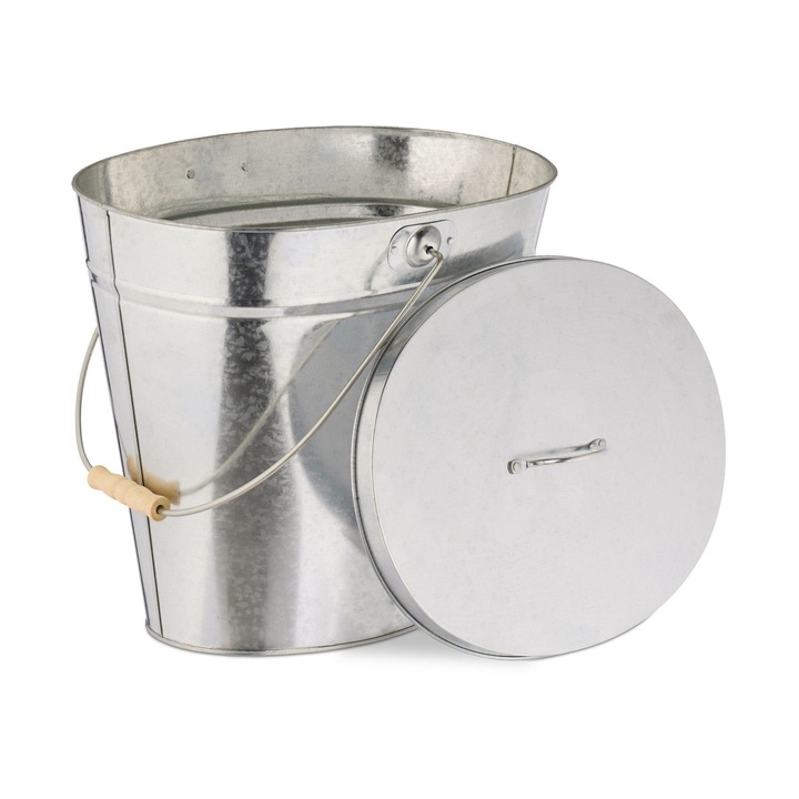 Northio ovális hamutartó horganyzott acélból, fedéllel, fa fogantyúval