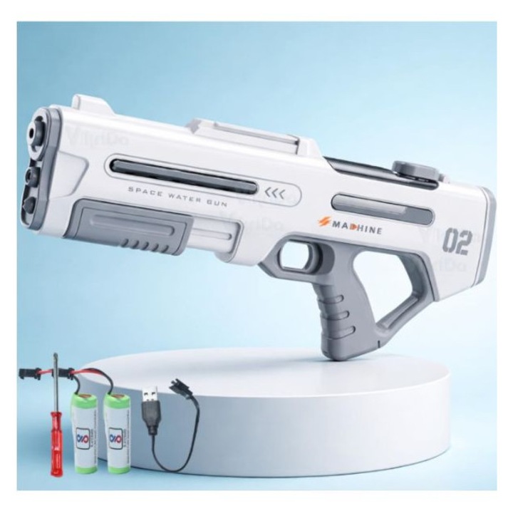 Pistol apa electric 2 jeturi, cu acumulator si incarcare USB, water blaster copii, mod manual + automat, raza 8-10 m