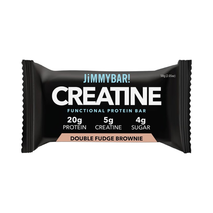 Baton proteic cu creatina JiMMYBAR!, aroma de brownie extra ciocolata, 58 g, 20g proteine, 5g creatina