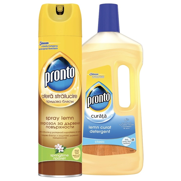Spray Ingrijire si curatare mobila lemn Pronto Classic, 400ml + Detergent Pronto Lemn curat, 750ml