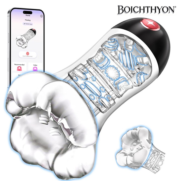 Masturbator automat, Boichthyon®,4 in 1 Control prin aplicatie，Stimulare puternica，transparent, 9 moduri de vibratie, Portabil, fabricat din materiale sigure, usor de spalat, transport discret