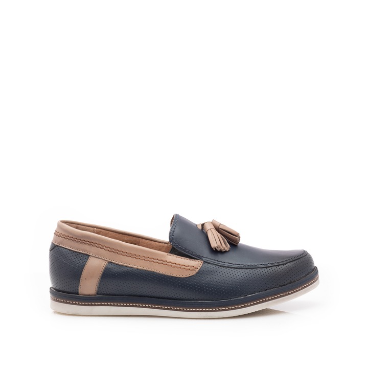 Mocasini barbati din piele naturala cu ciucuri, Leofex URBAN SHOES - 878 Blue+Taupe Box 42 EU