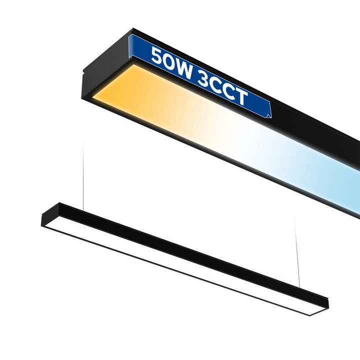 Corp de iluminat liniar LED 50W FORTIS 3CCT negru 118x7.5x3.5cm set montaj