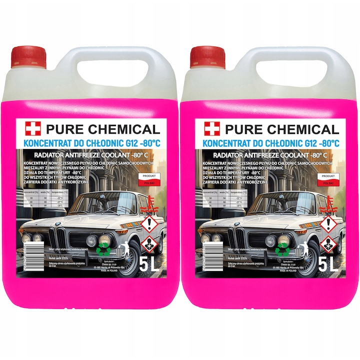 Set Concentrat Lichid De Racire, Chosa, Pure Chemical, 10 L, G12/G12si, Temperatura De Inghet -80°C, Tip Concentrat, Perioada De Valabilitate 5 Ani Sau 250.000 Km, Poate Fi Amestecat Cu Toate Lichidele Pe Baza De Glicol Etilenic