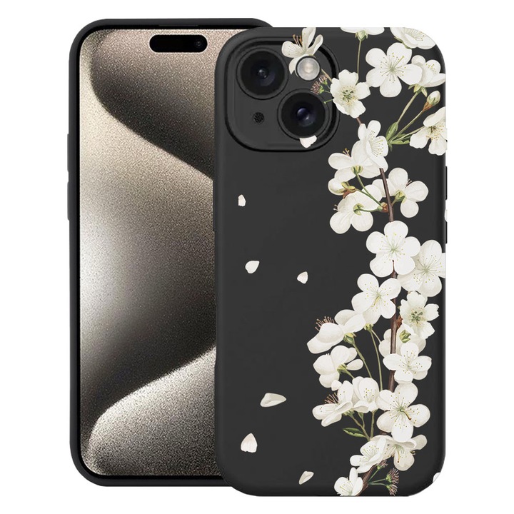 BestCase® Husa TPU Ultra Slim Compatibila cu Apple iPhone 13, Floral - Aesthetic White Cherry Blossom, 2077956 B 2041