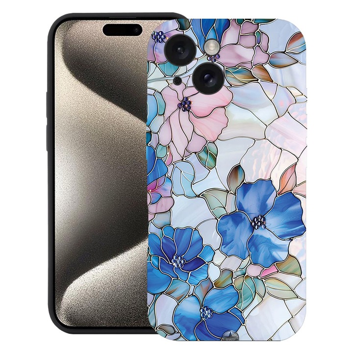 BestCase® Husa TPU Ultra Slim Compatibila cu Apple iPhone 13, Floral - Stained Glass Hydrangea, 2077956 B 2081