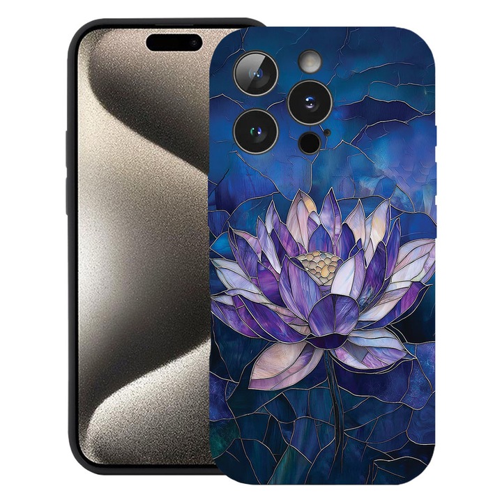 BestCase® Husa TPU Ultra Slim Compatibila cu Apple iPhone 14 Pro Max, Floral - Stained Glass Lotus, 2078075 B 2071