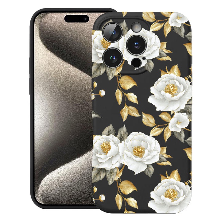 BestCase® Husa TPU Ultra Slim Compatibila cu Apple iPhone 16 Pro, Floral - Aesthetic Golden Camellia, 3137743 B 2075