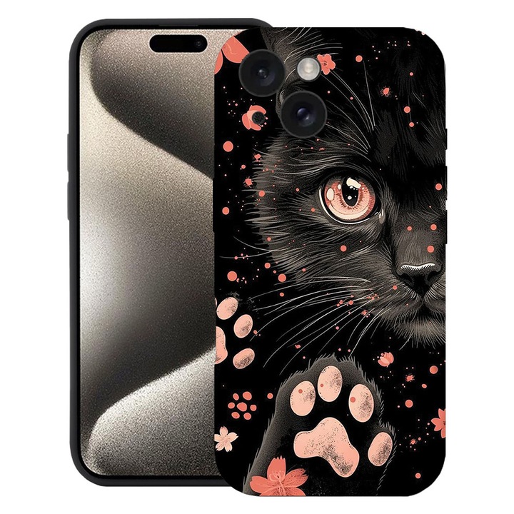 BestCase® Husa TPU Ultra Slim Compatibila cu Apple iPhone 13, Black Cat, 2077956 B 2014