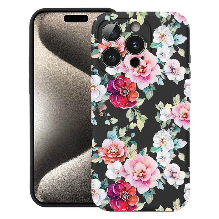 BestCase® Husa TPU Ultra Slim Compatibila cu Apple iPhone 15 Pro, Floral - Camellia Pattern, 3137741 B 2074