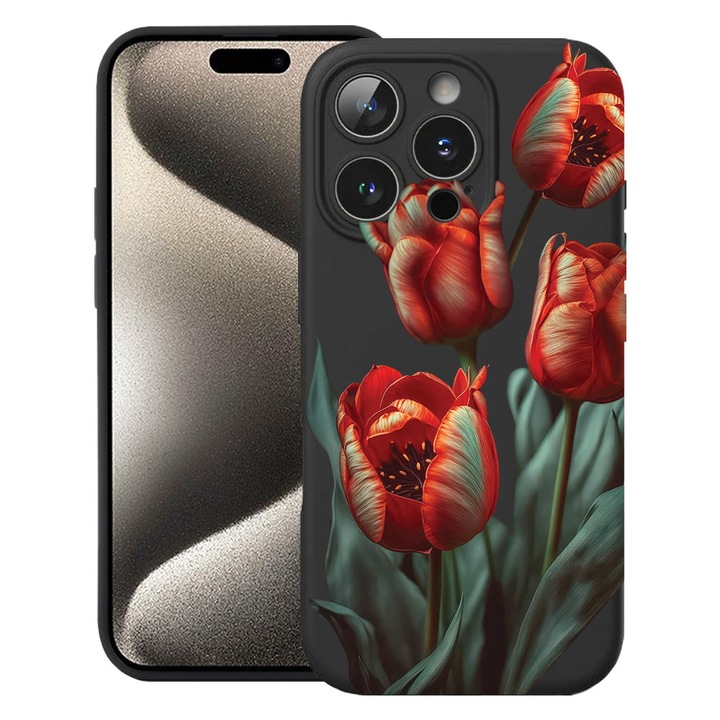 BestCase® Husa TPU Ultra Slim Compatibila cu Apple iPhone 14 Pro Max, Floral - Red Tulip, 2078075 B 2087