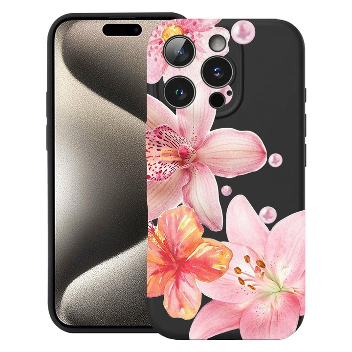 BestCase® Husa TPU Ultra Slim Compatibila cu Apple iPhone 15 Pro, Floral - Aesthetic Elegant Orchid, 3137741 B 2062