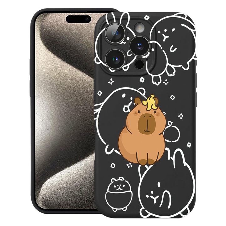 BestCase® Husa TPU Ultra Slim Compatibila cu Apple iPhone 15 Pro, Cartoon Kawaii Capybara, 3137741 B 2020