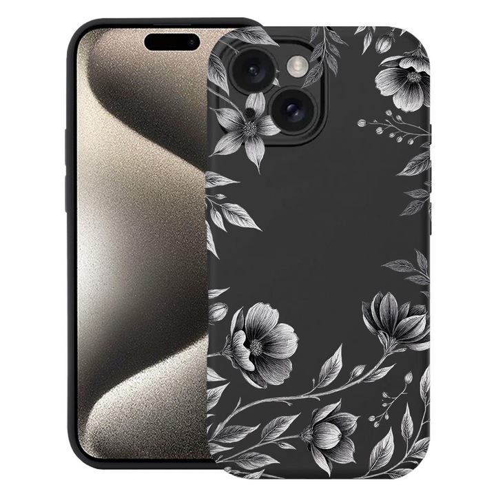 BestCase® Husa TPU Ultra Slim Compatibila cu Apple iPhone 13, Black Floral, 2077956 B 2035