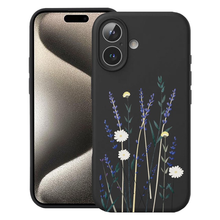 BestCase® Husa TPU Ultra Slim Compatibila cu Apple iPhone 16, Floral - Minimalist Levander, 3137742 B 2056