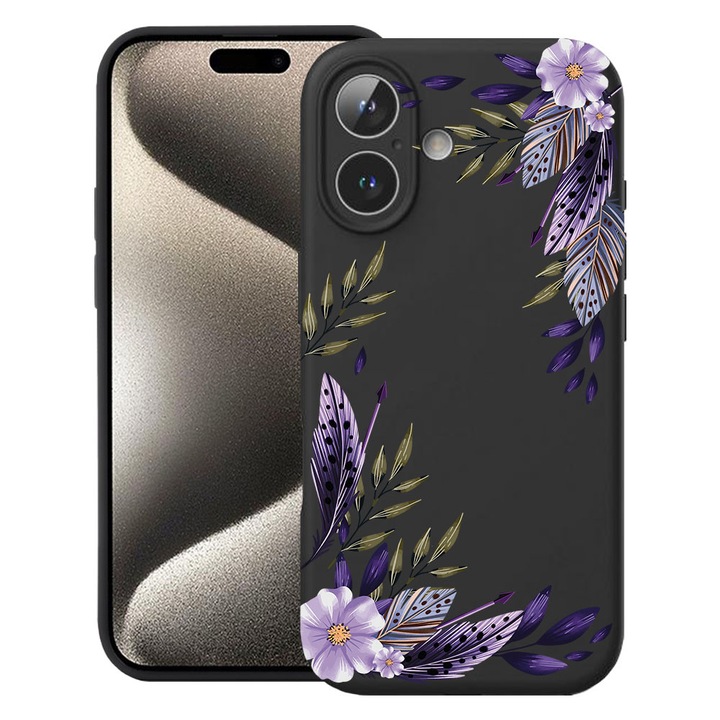 BestCase® Husa TPU Ultra Slim Compatibila cu Apple iPhone 16, Floral - Levander, 3137742 B 2053
