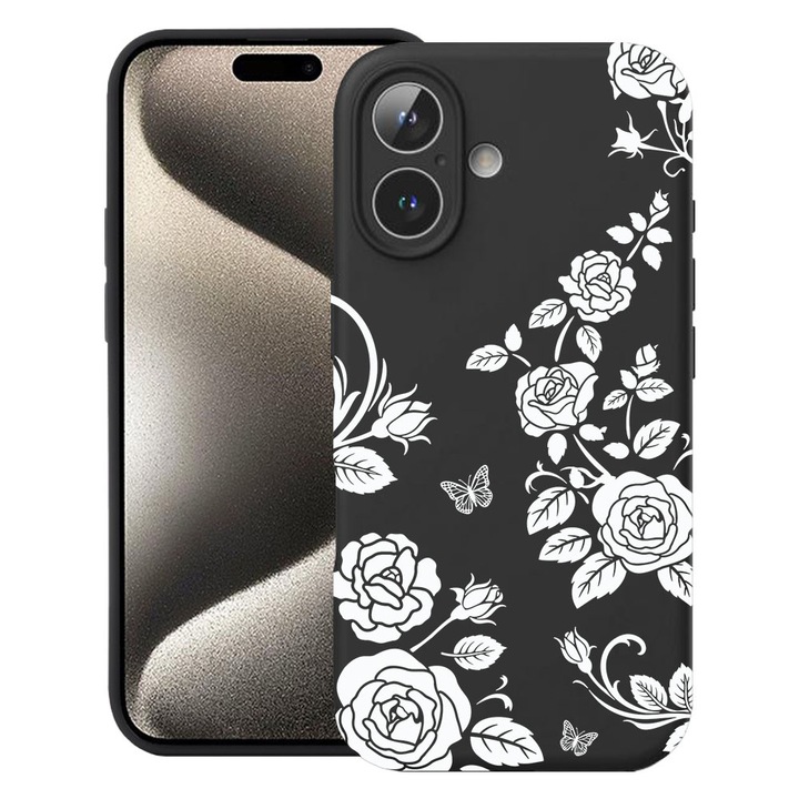 BestCase® Husa TPU Ultra Slim Compatibila cu Apple iPhone 17, Floral -Black Rose, 2052002 B 2036