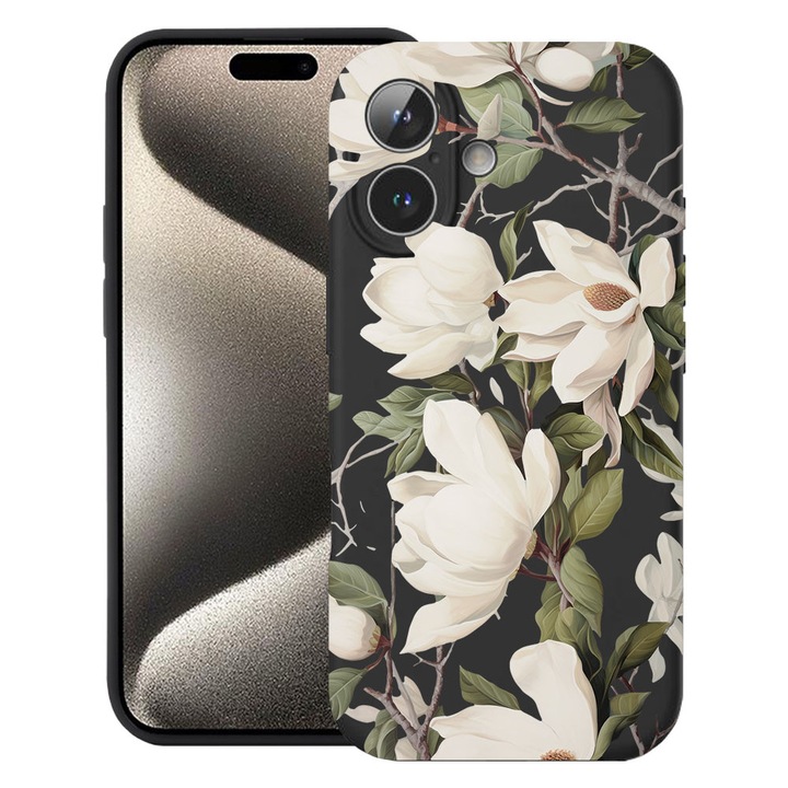 BestCase® Husa TPU Ultra Slim Compatibila cu Apple iPhone 16, Blooming Magnolia Floral Design, 3137742 B 2047