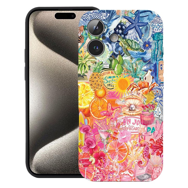 BestCase® Husa TPU Ultra Slim Compatibila cu Apple iPhone 16, Tropical, 3137742 B 2037