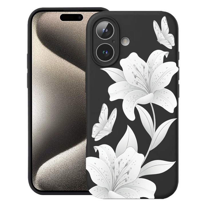 BestCase® Husa TPU Ultra Slim Compatibila cu Apple iPhone 16, Floral - Elegant White Lotus, 3137742 B 2069
