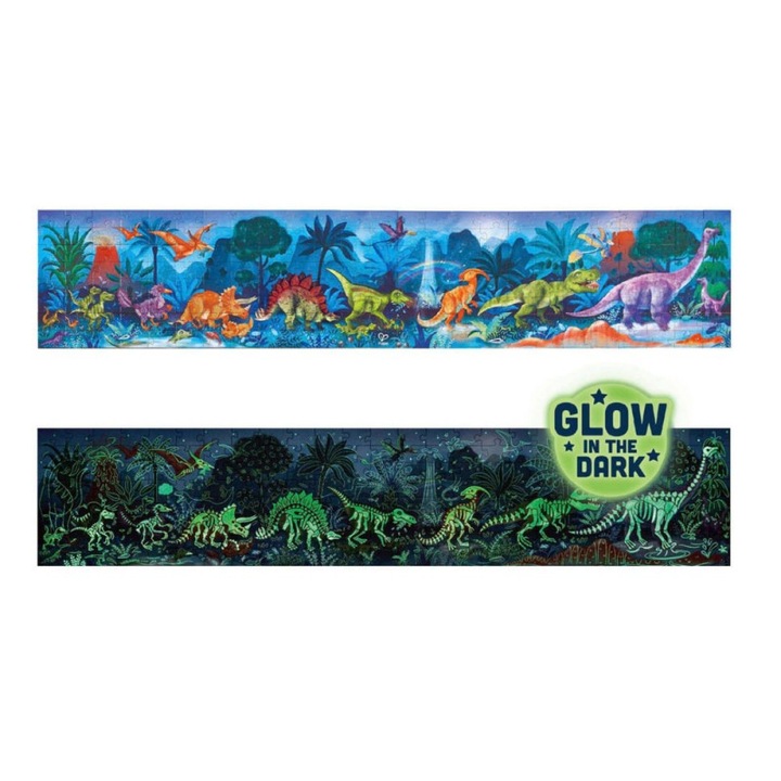 Puzzle copii fluorescent Dinozauri 200 piese, lungime puzzle 1.5 metri, +6 ani
