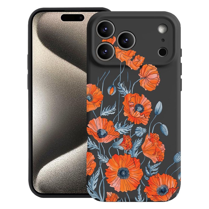 BestCase® Husa TPU Ultra Slim Compatibila cu Apple iPhone 17 Pro Max, Floral - Minimalist Poppy, 2052004 B 2057